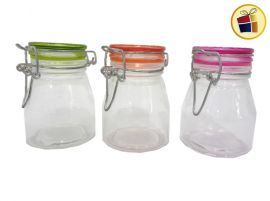 FRASCO DE VIDRIO OCTOGONAL TAPA PRESION 8.5 CM (20803/818031)