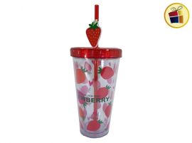 "O.F"VASO ACRILICO PARA LICUADO CON SORBETE Y SEÑALADOR FRUTA 17CM POKA (NS230251/230519)