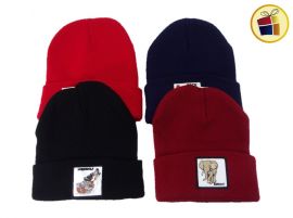 (30%)GORRO LANA LISO CON APLIQUE ANIMALES PARA HOMBRE (000052/252-19-5)