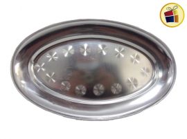 (30/20%) BANDEJA DE ACERO OVAL CIRCULOS 32X20CM (054965/DL0118)