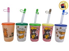 VASO PLASTICO CON SORBETE DIBUJO ANIMADO (832382/142)