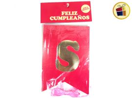 (P.ST.C1.C2.F.B.RCIA.VA.)BANDERIN FELIZ CUMPLE MAGENTA X1 (03348-9/03971) GOLD MUNDO 