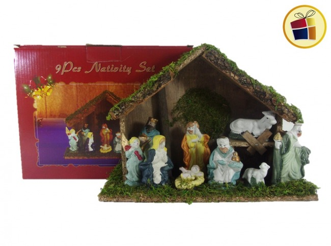 "P.V.ANG"PESEBRE 9 FIGURAS CABAÑA MADERA CAJA POKA (DX6528/DX3404/DX46/404029)