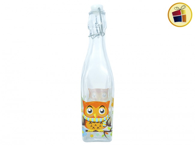 BOTELLA DE VIDRIO ESTAMPADA TAPA A PRESION 27CM (601046/338832)