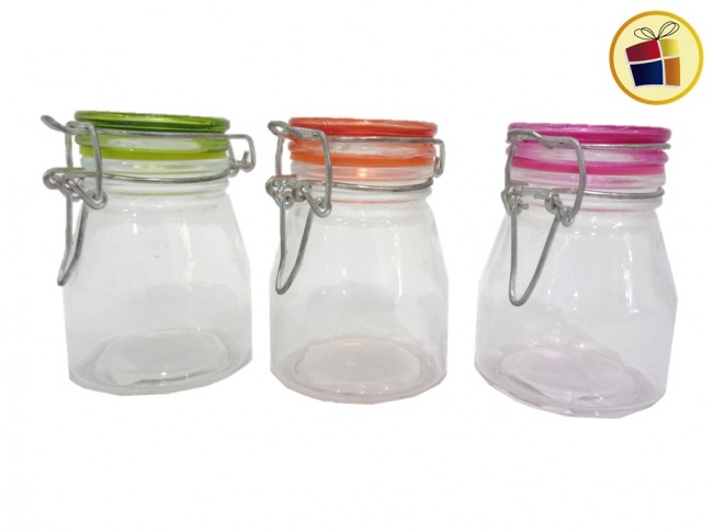 FRASCO DE VIDRIO OCTOGONAL TAPA PRESION 8.5 CM (20803/818031)