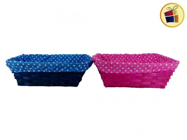 PANERA DE MIMBRE RECTANGULAR CON TELA A LUNARES V/COLORES 25X20CM (953260/9358RE-D)
