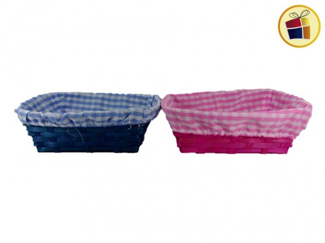 PANERA DE MIMBRE RECTANGULAR  CON TELA CUADRILLE  24X19CM (953307/9358RE-C)