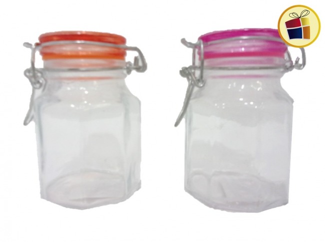 FRASCO DE  VIDRIO TAPA  PRESION 7.5X8CM  HERMETICO (957121/12-0084-A)