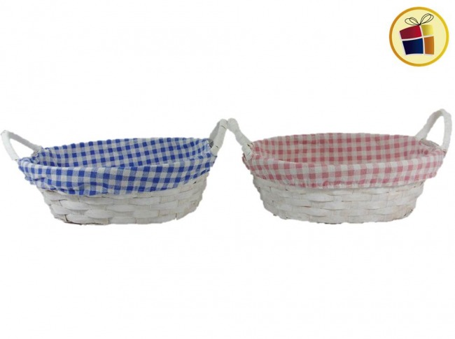 PANERA DE MIMBRE OVAL CON TELA Y MANIJA 25X20CM (961876/B37329)
