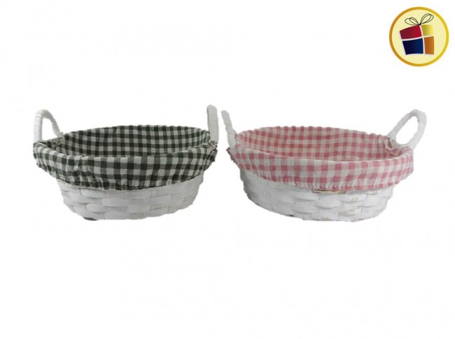 PANERA DE MIMBRE REDONDA  CON TELA Y MANIJA 22X8CM (961890/B37331)