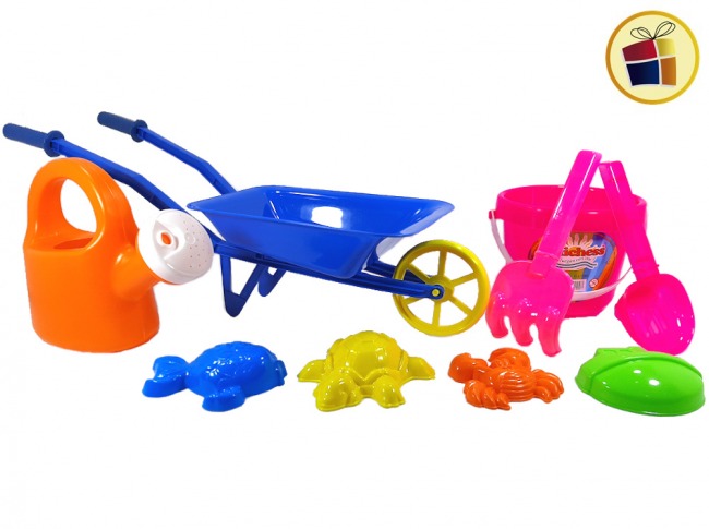 SET PLAYA  CARRETILLA 60CM +REGADERA+BALDE+P/R+MOLDES EN BOLSA RUESTE (0850/344681)