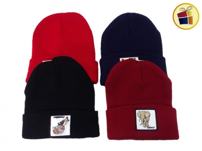 (30%)GORRO LANA LISO CON APLIQUE ANIMALES PARA HOMBRE (000052/252-19-5)