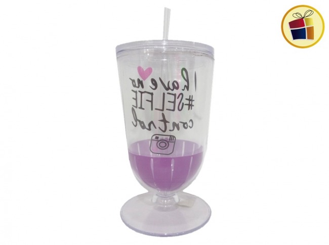 COPA ACRILICA PARA LICUADO CON SORBETE Y FRASES 17CM POKA (NS230235/302355)