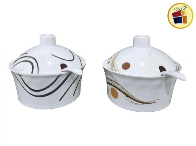 AZUCARERA MELAMINA TAPA Y CUCHARA ESTAMPADA 10CM LABANIM (30245/61145/611459)