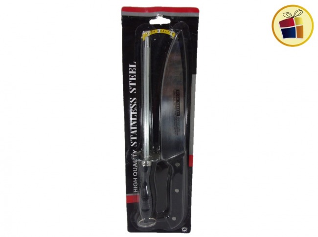 CUCHILLO + CHAIRA STAINLESS STEEL 28CM M/NEGRO (031652/PP0188)