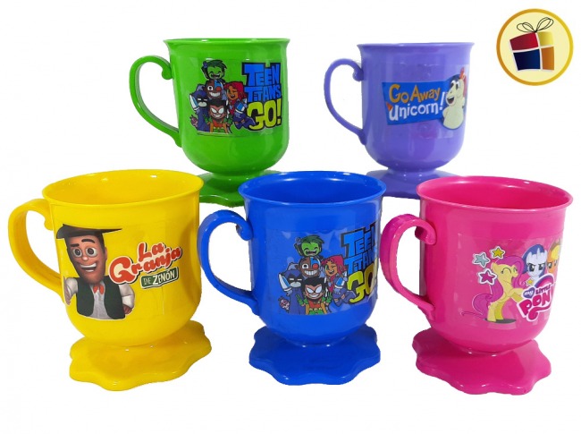 TAZA  PLASTICA  BASE FLOR PERSONAJE 10.5 CM EN BOLSA DEL GUERCIO (874662)