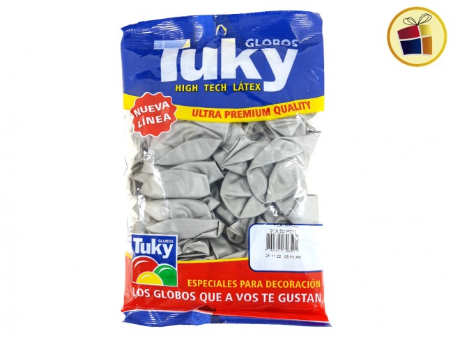 (P.VA.)GLOBO TUKY PLATA 9" X50 UND (000474/6065/06501) DERPOL TUKY