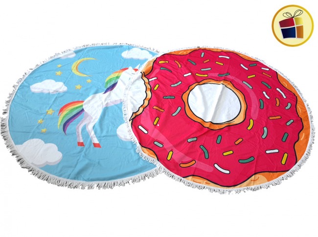 MANTA PLAYERA REDONDA DE TOALLA ESTAMPADA CON FLECOS 150CM TRESHER (507749)