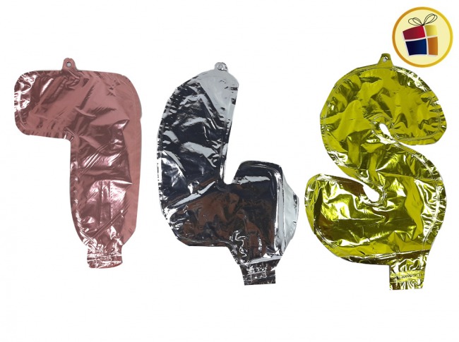 (P.R.)GLOBO NUMERO 22CM 6" METALIZADO PLATA/ORO/ROSA  (98460) CADENACI