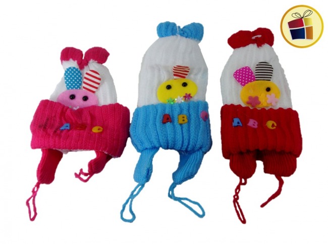 (30%)GORRO INFANTIL LANA ABC CON APLIQUE Y POMPOM (205645/SH04-19-21)