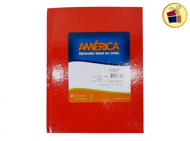 CUADERNO AMERICA X82 HJS T/CARTON ROJO (675723/675720)      