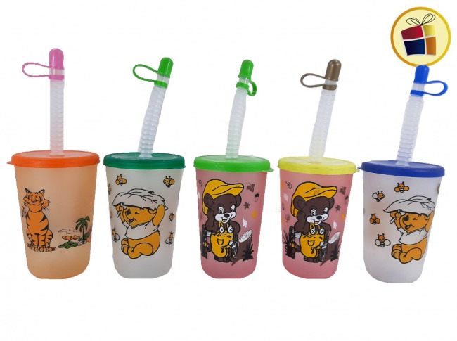 VASO PLASTICO CON SORBETE DIBUJO ANIMADO (832382/142)