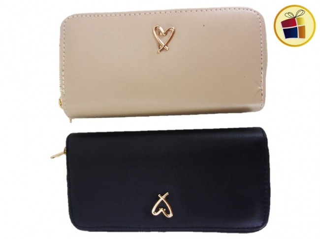 (PC-G-ST-R-F-B-RCIA)BILLETERA PARA DAMA DOBLE CIERRE APLIQUE CORAZON (78568)