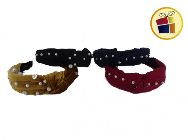 VINCHA RIGIDA FORRADA CON PERLAS (66619)