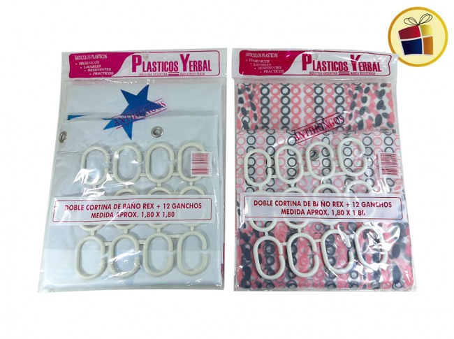 CORTINA PARA BAÑO DOBLE REX + 12 GANCHOS 180X180CM PERKUL (450251/2220)