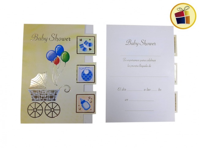 INVITACION BABY COCHE VARON X10 (654376) GOLD MUNDO