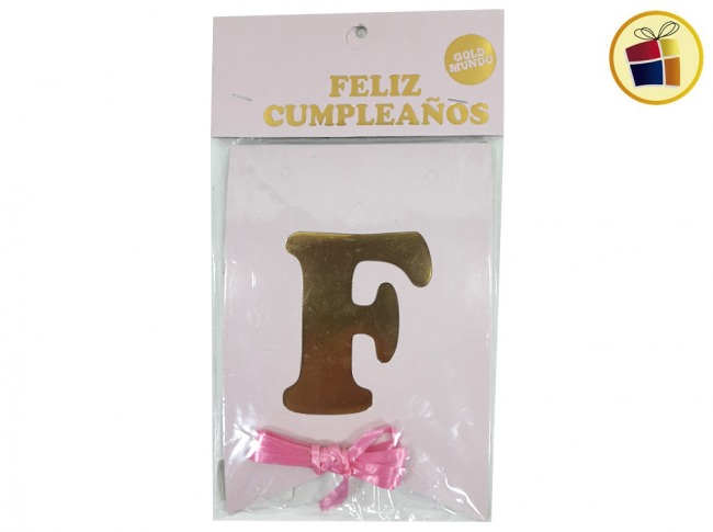 (P.ST.C1.C2.F.B.RCIA.VA.)BANDERIN FELIZ CUMPLE PASTEL ROSA  X1 (03348-1/03865) GOLD MUNDO 