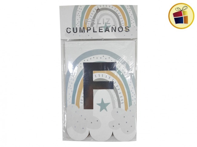 (P.ST.C1.C2.F.B.RCIA.VA.)BANDERIN FELIZ CUMPLE ARCO IRIS NORDICO NENE X1 (03348-87/06927) GOLD MUNDO 