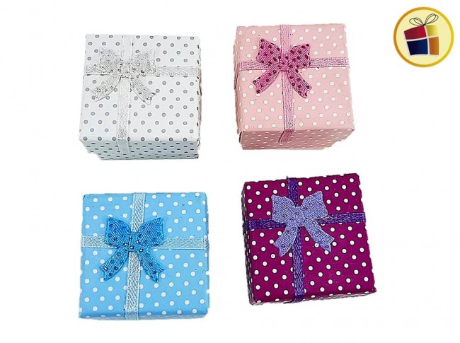CAJA REGALO MINI CUADRADA LUNARES CON MOÑO (CV) (17027)